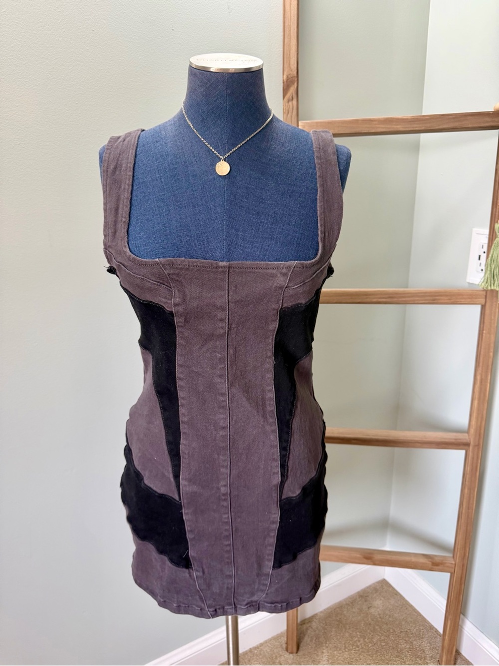 PrettyLittleThing Black Contrast Detail Panel Denim Mini Dress Size 10